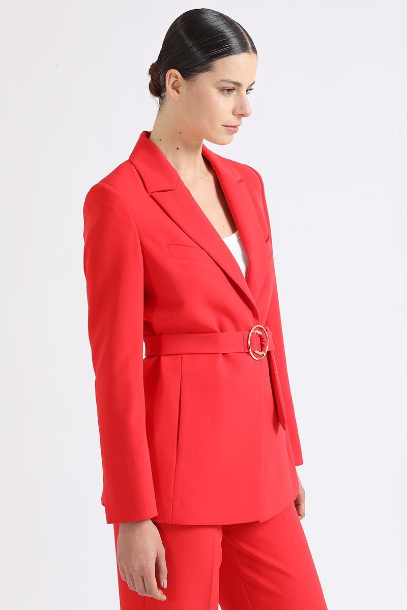 Blazer Largo Entallado Con Cinturon, Rojo Liola-3