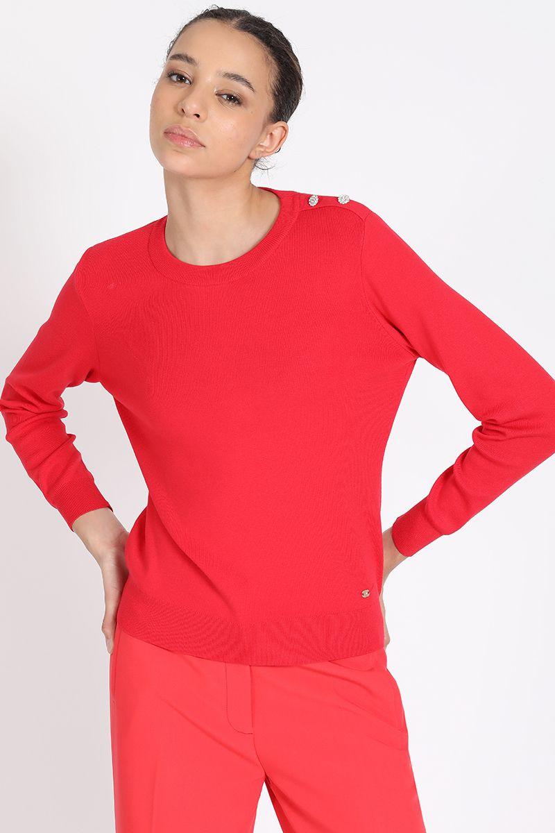 Tejido Punto Boton Joya En Hombro, Rojo Liola-1