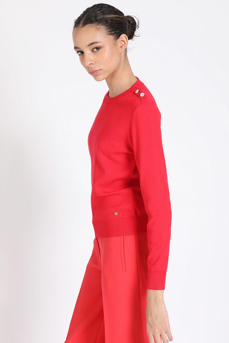 Tejido Punto Boton Joya En Hombro, Rojo Liola-2