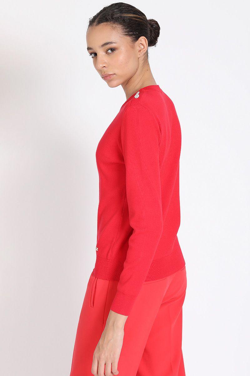 Tejido Punto Boton Joya En Hombro, Rojo Liola-3