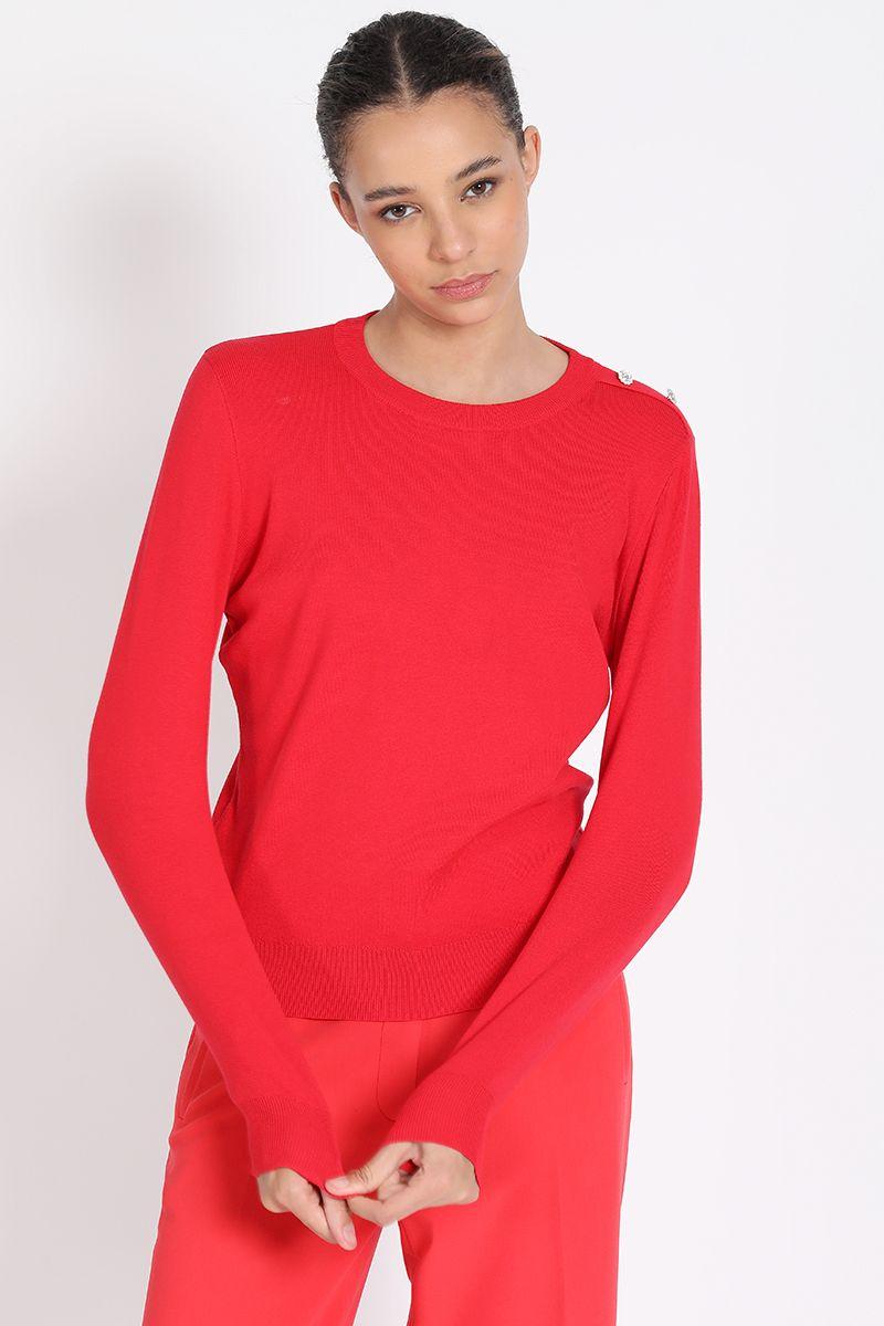 Tejido Punto Boton Joya En Hombro, Rojo Liola-4