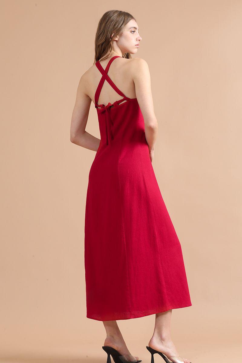 Vestido Midi Con Lino, Guinda Liola-4