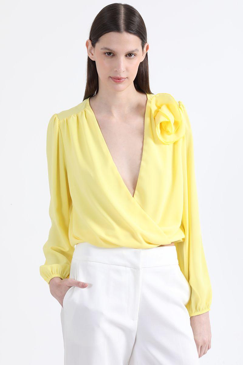 Blusa Aplicación Flor, Amarillo, Colección Italia Liola-0