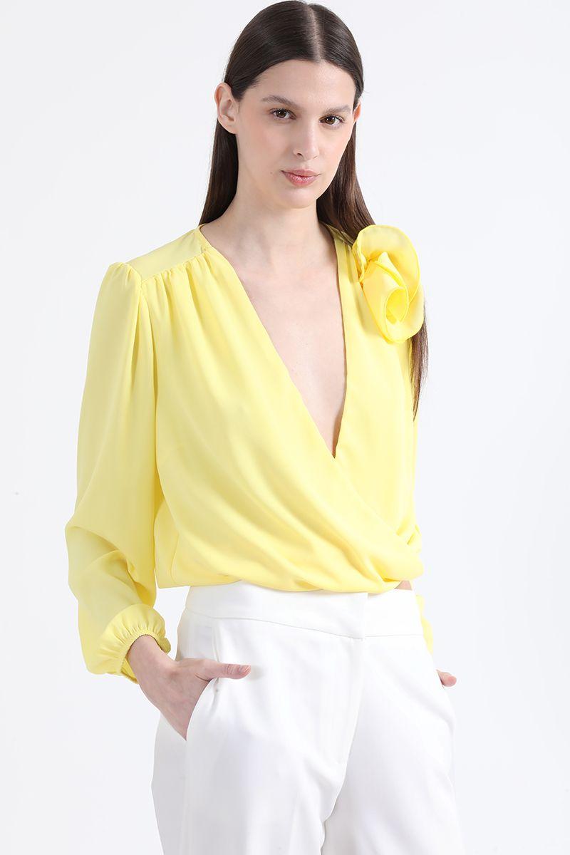 Blusa Aplicación Flor, Amarillo, Colección Italia Liola-3
