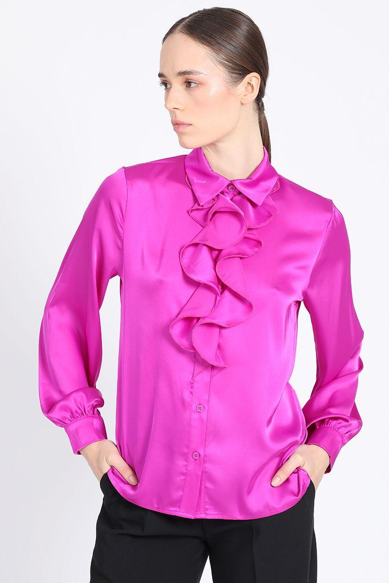 Blusa Camisera Vuelos Satin Fucsia Liola-2