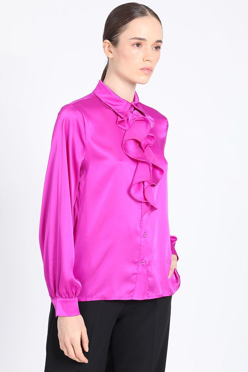 Blusa Camisera Vuelos Satin Fucsia Liola-3