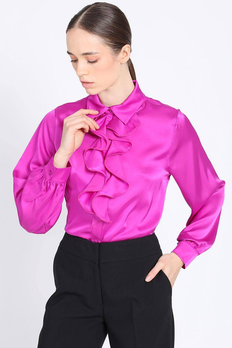 Blusa Camisera Vuelos Satin Fucsia Liola-5