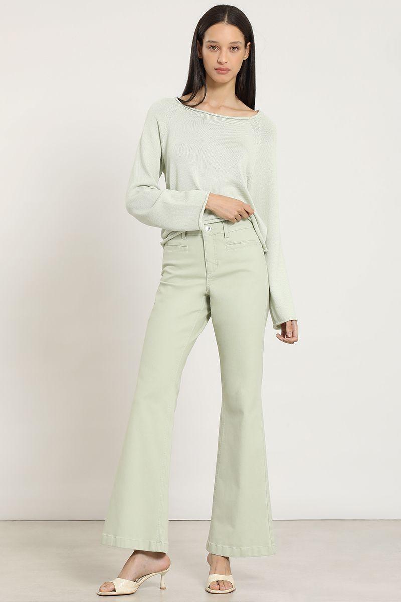 Jeans color flare, verde Liola-3