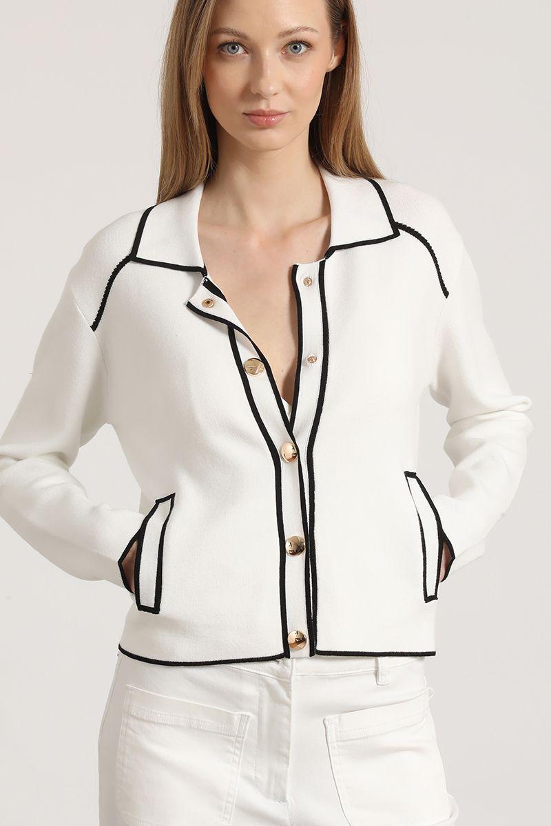Chaqueta punto contratono Liola mujer crudo-0