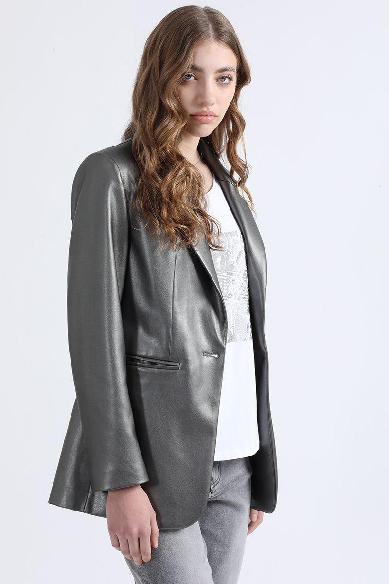 Blazer Efecto Cuero Metalizado, Gris Liola-0