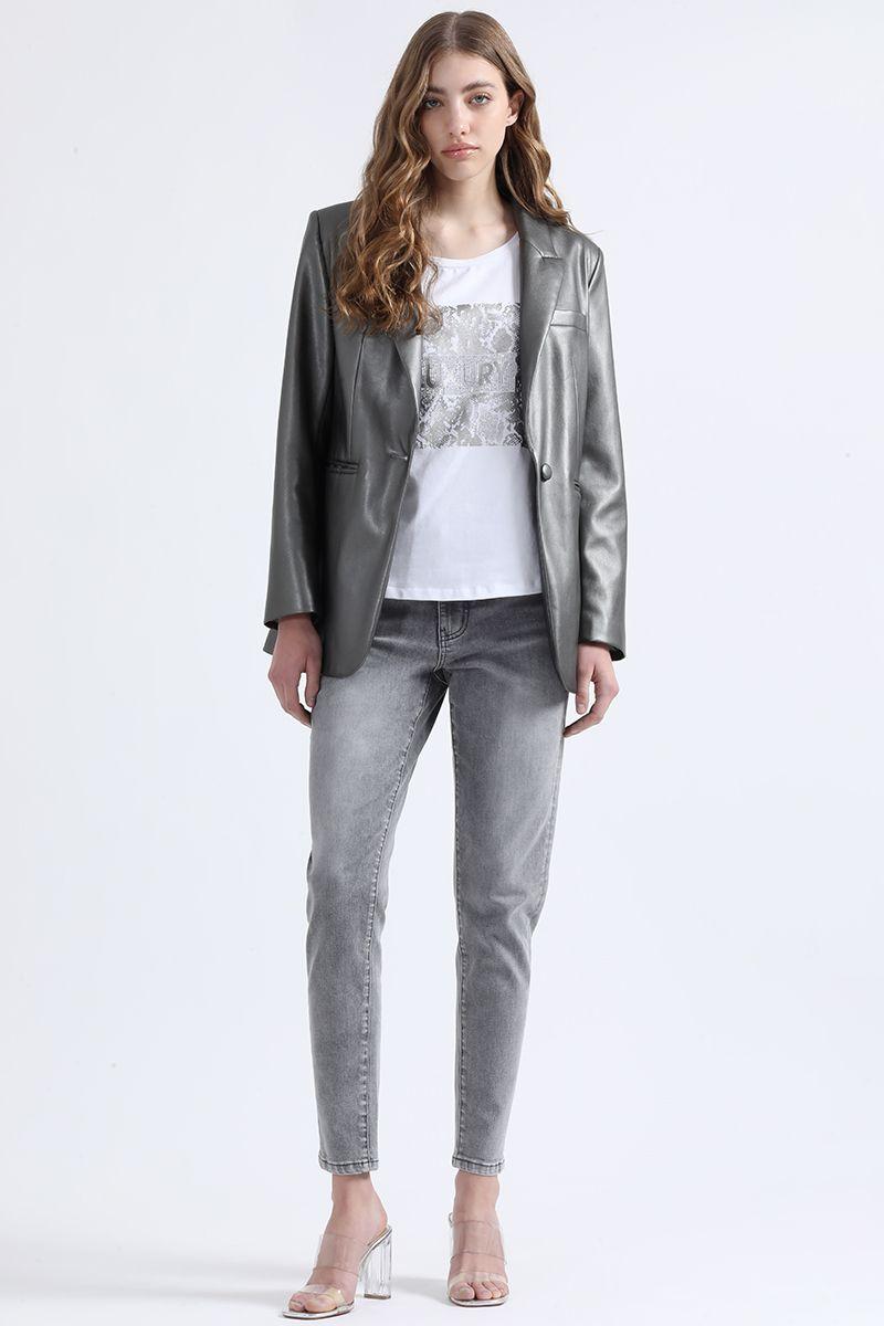 Blazer Efecto Cuero Metalizado, Gris Liola-2