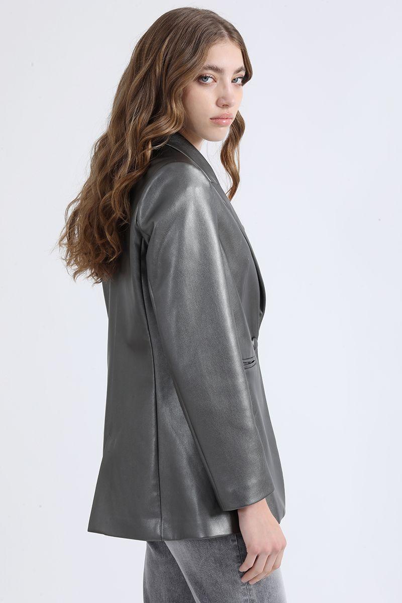 Blazer Efecto Cuero Metalizado, Gris Liola-3