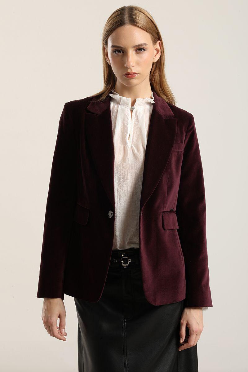 Blazer basico entallado, terciopelo ciruela Liola-0