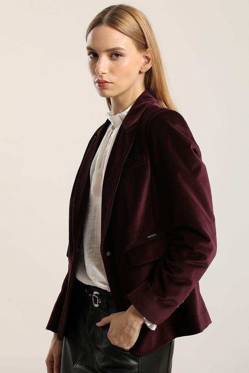 Blazer basico entallado, terciopelo ciruela Liola-2