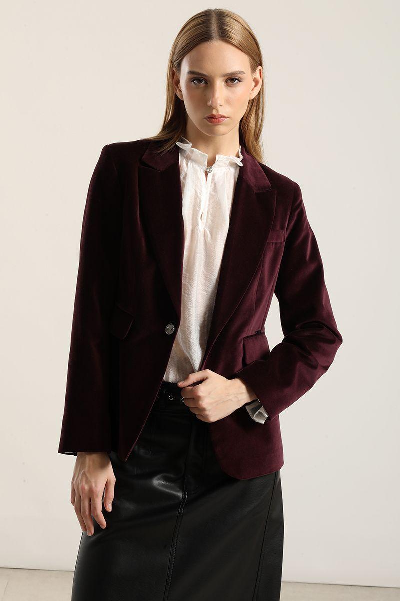 Blazer basico entallado, terciopelo ciruela Liola-3