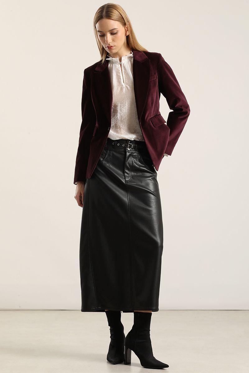 Blazer basico entallado, terciopelo ciruela Liola-5