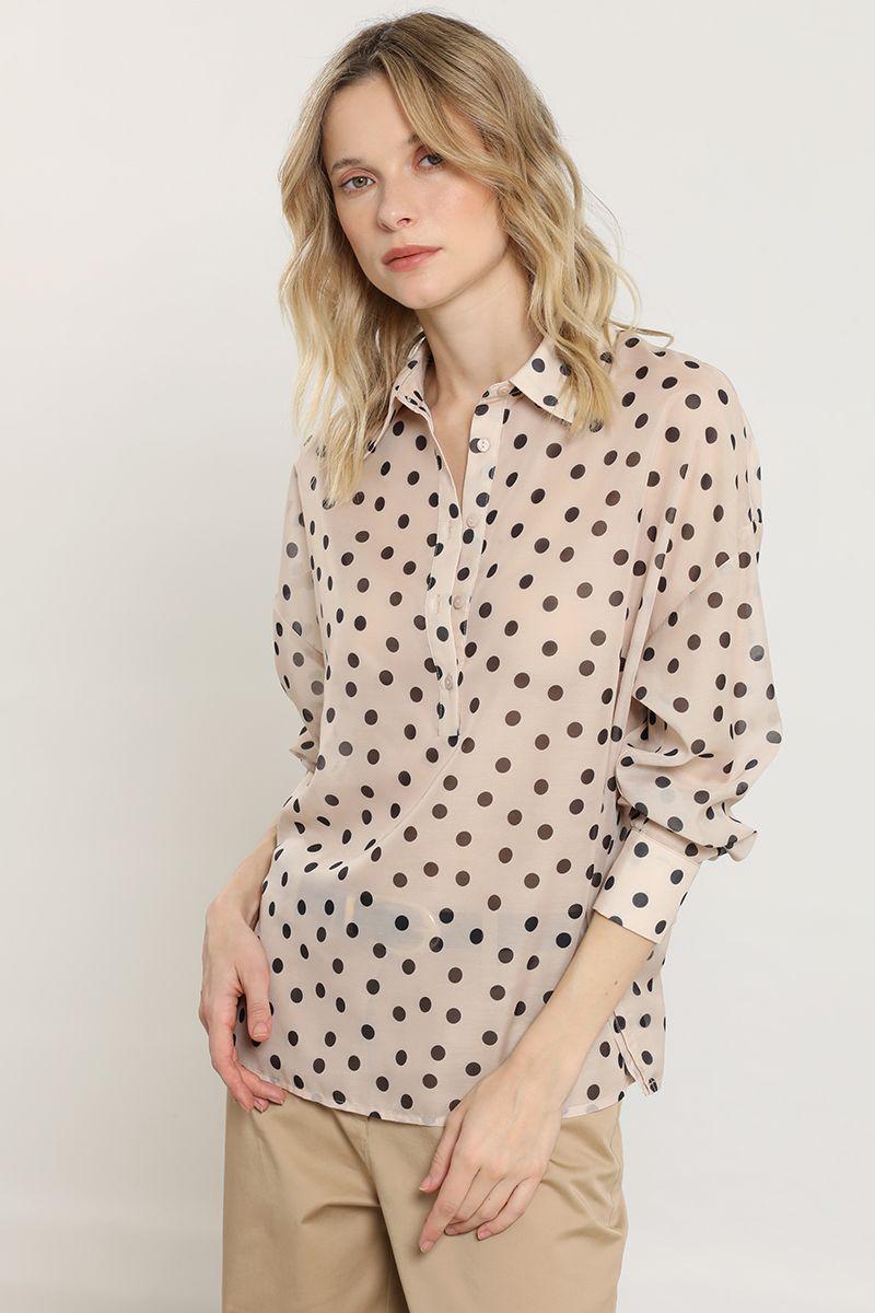 Blusa semitrasnparente lunares, beige Liola-3