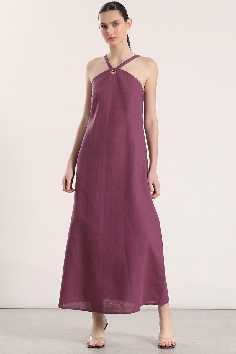 Vestido maxi lino Liola mujer vino-0
