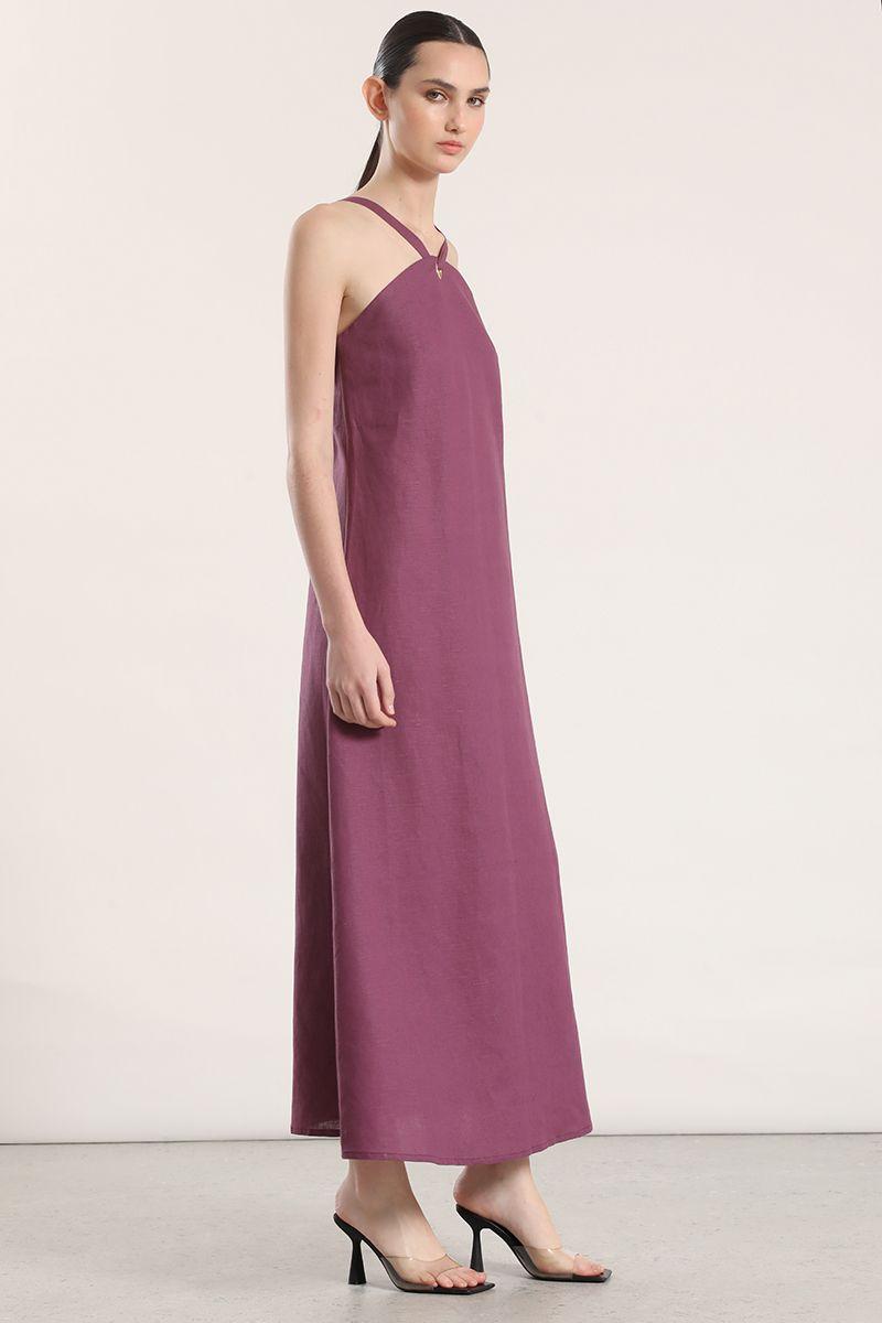 Vestido maxi lino Liola mujer vino-1