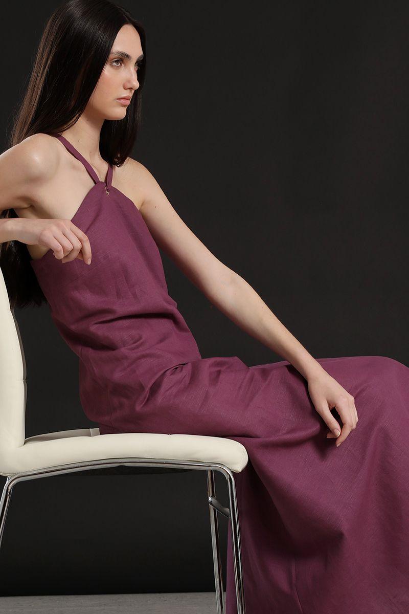 Vestido maxi lino Liola mujer vino-3