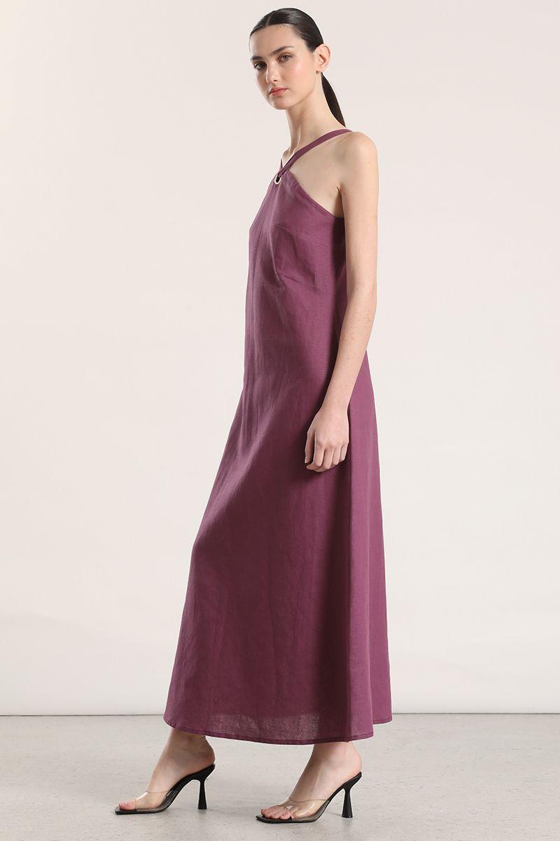 Vestido maxi lino Liola mujer vino-4