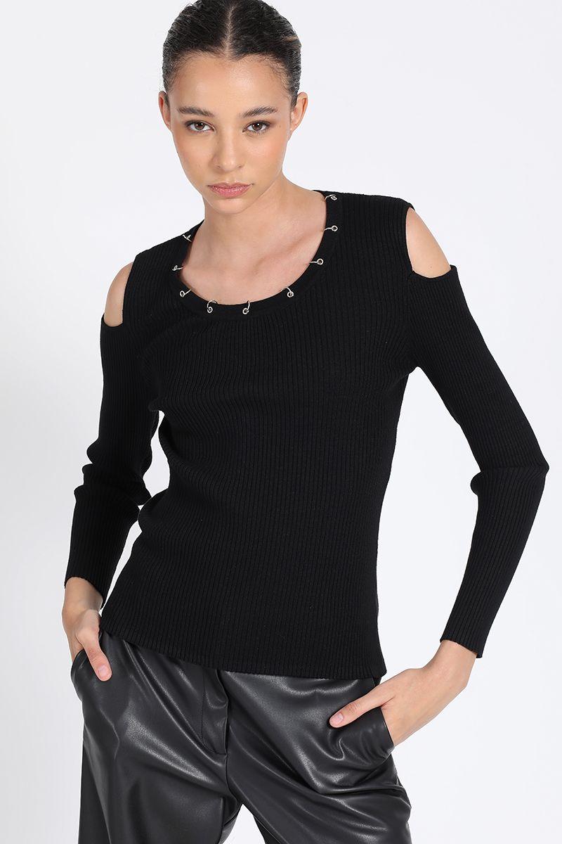 Tejido Punto, Hombros Descubiertos, Negro Liola-0