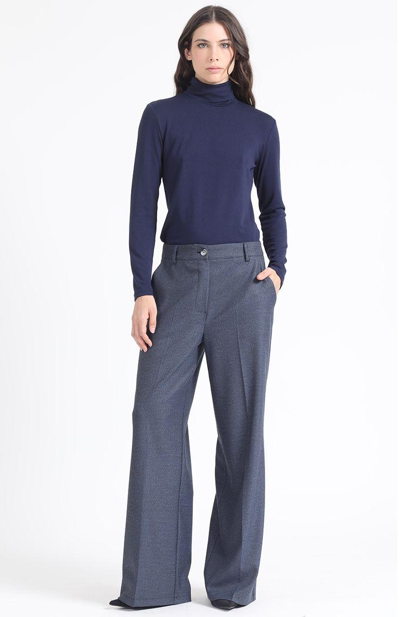 Pantalon Ancho, Tiro Alto, Principe De Gales, Azul Liola-0