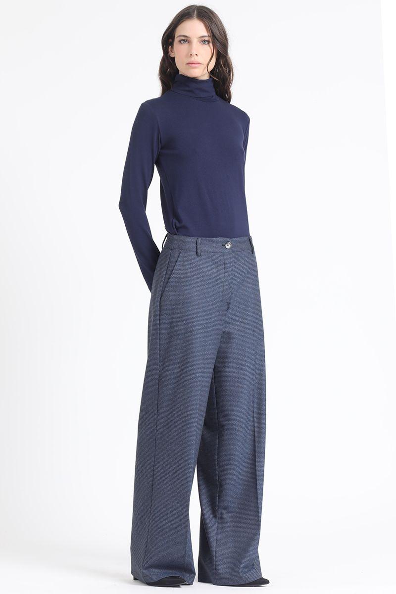Pantalon Ancho, Tiro Alto, Principe De Gales, Azul Liola-1