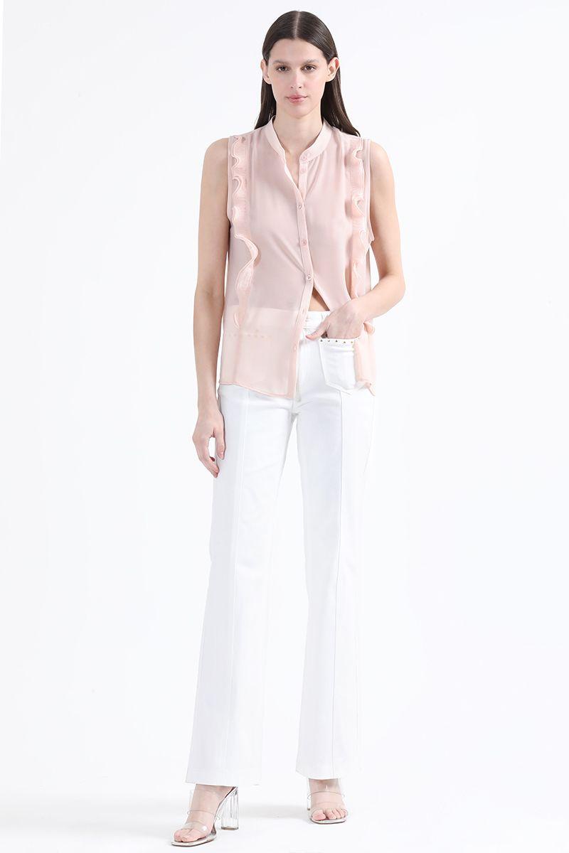 Blusa Vuelos Plisados, Semi Transparente, Rosa, Liola-1