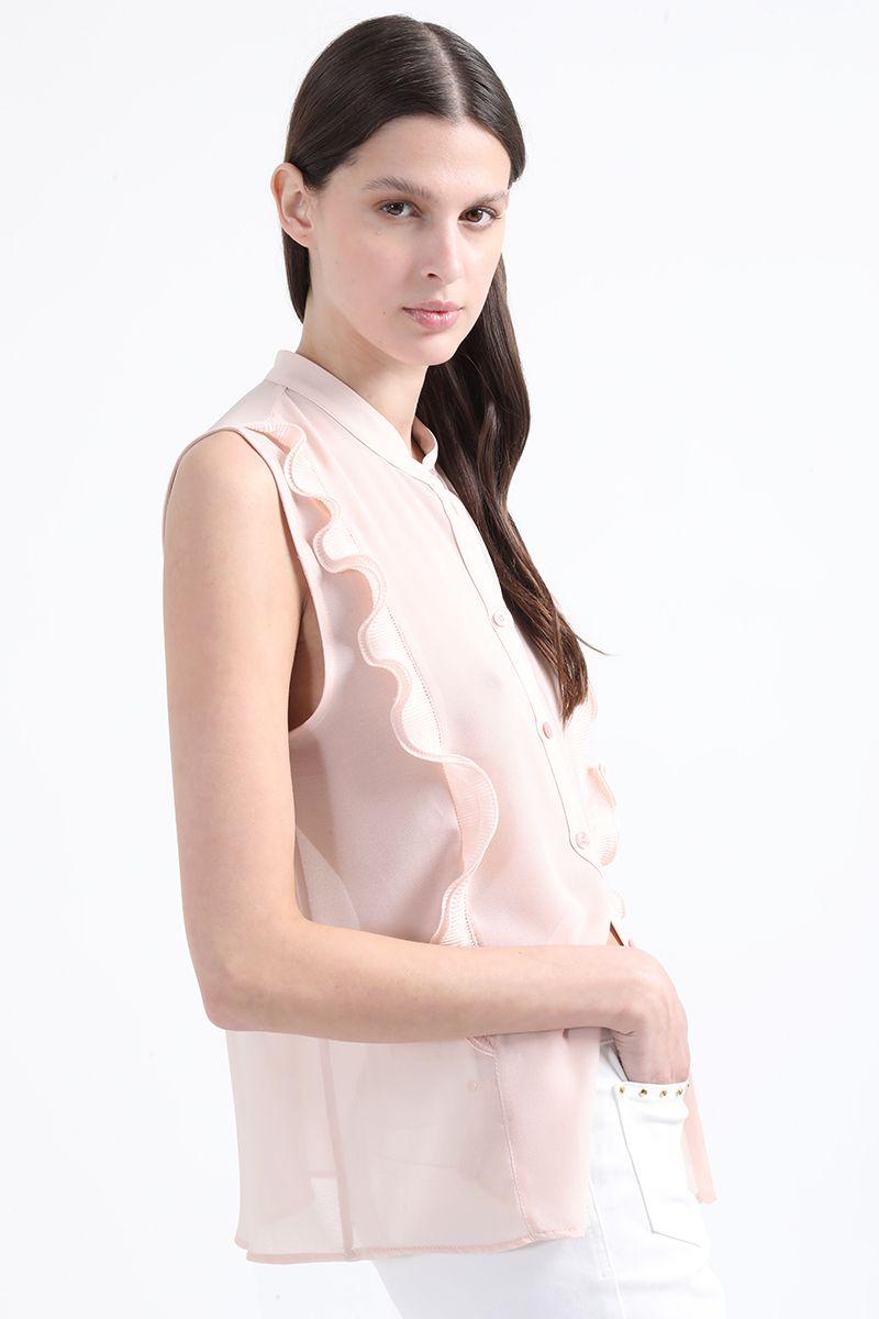 Blusa Vuelos Plisados, Semi Transparente, Rosa, Liola-5