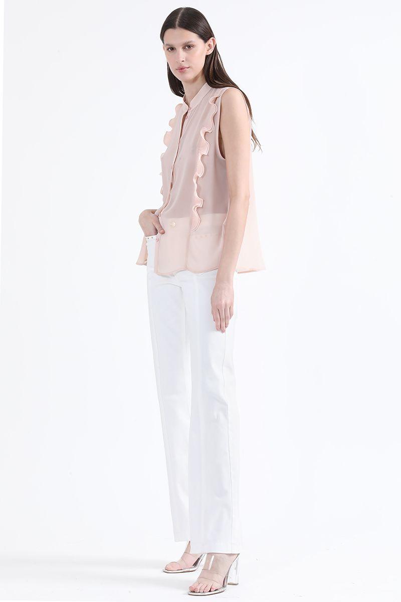 Blusa Vuelos Plisados, Semi Transparente, Rosa, Liola-6