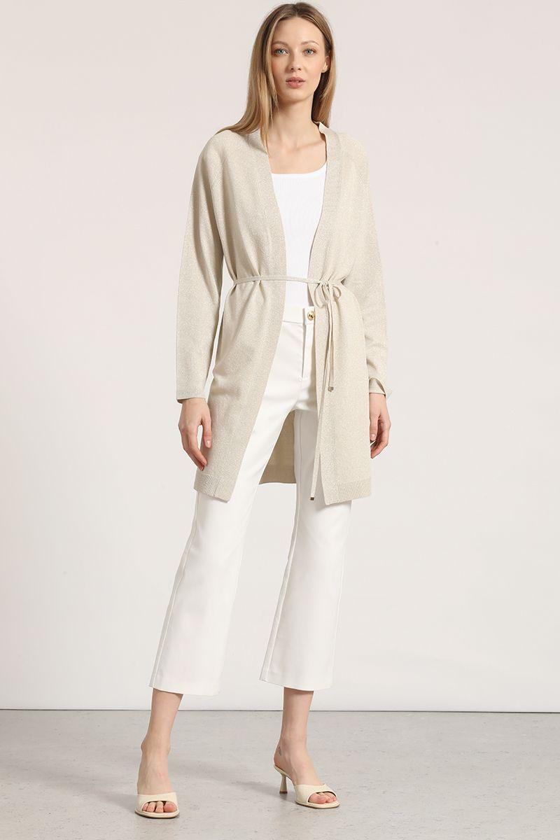 Tapado largo con hilo metalizado Liola mujer beige-3