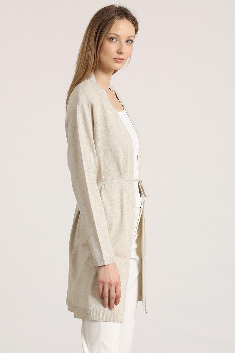 Tapado largo con hilo metalizado Liola mujer beige-5