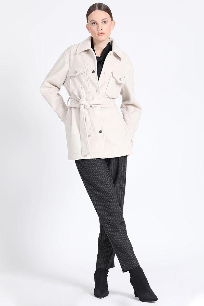 Chaqueta Larga Cargo Muflon Melange, Crudo Liola-1