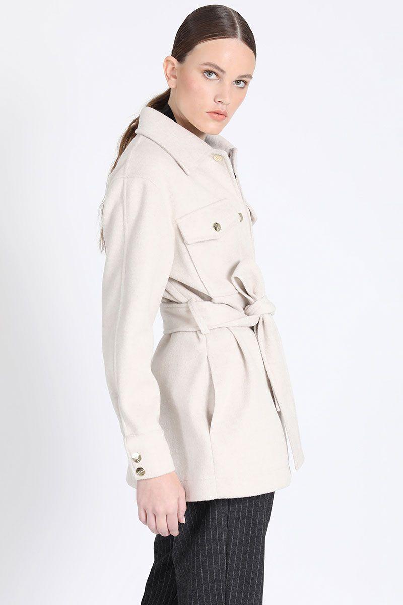 Chaqueta Larga Cargo Muflon Melange, Crudo Liola-3