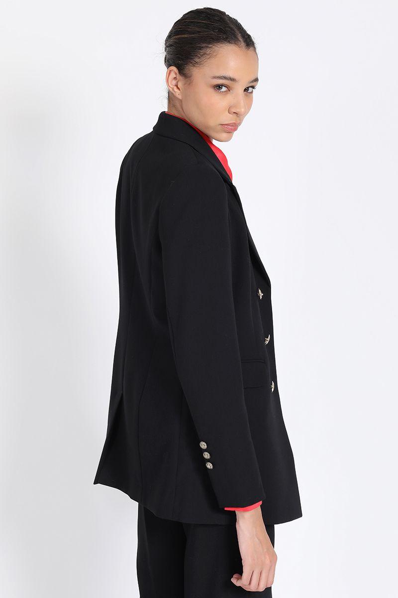 Blazer Largo Con Entalle, Cruzado, Negro Liola-3