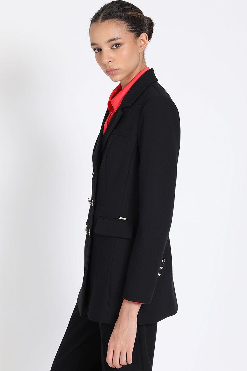 Blazer Largo Con Entalle, Cruzado, Negro Liola-4