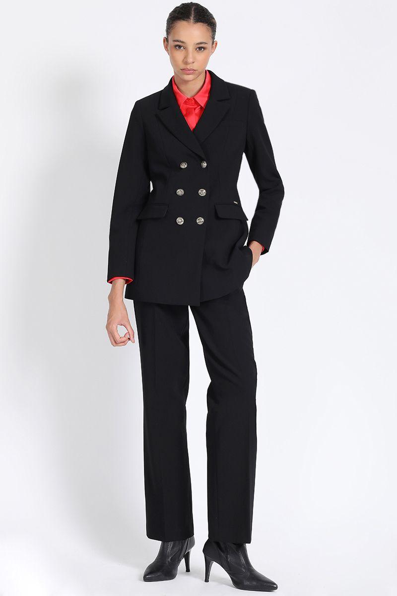 Blazer Largo Con Entalle, Cruzado, Negro Liola-5