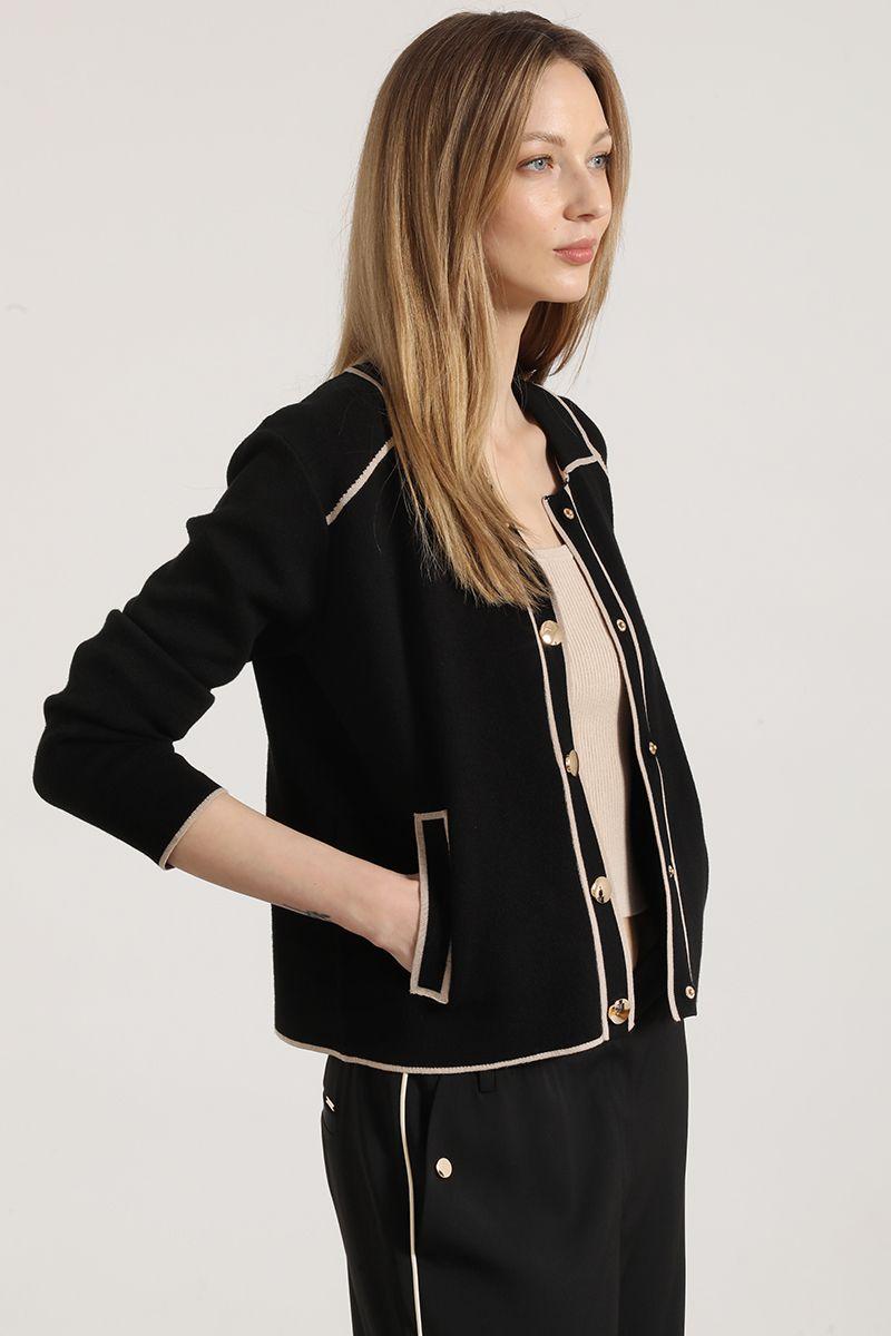 Chaqueta punto contratono Liola mujer negro-2