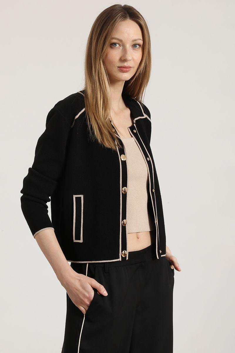 Chaqueta punto contratono Liola mujer negro-5