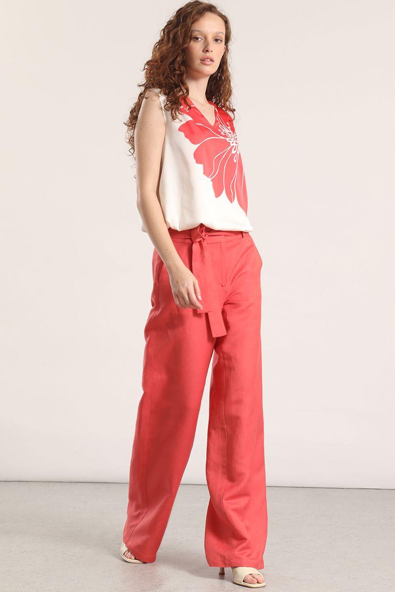 Blusa satin estampado liola mujer coral-1