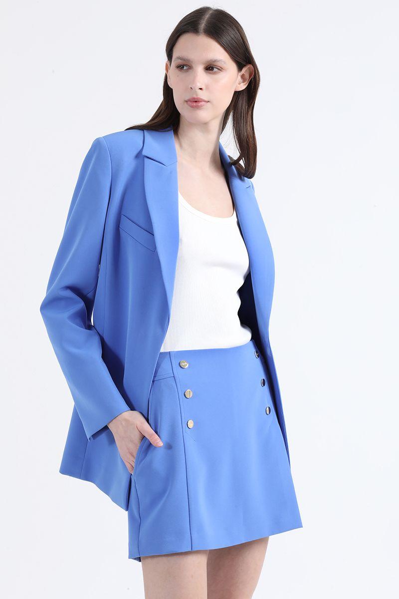 Blazer Largo Entallado Con Cinturon, Azul Liola-4