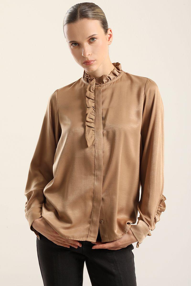 Blusa satinada vuelos, camel Liola-0