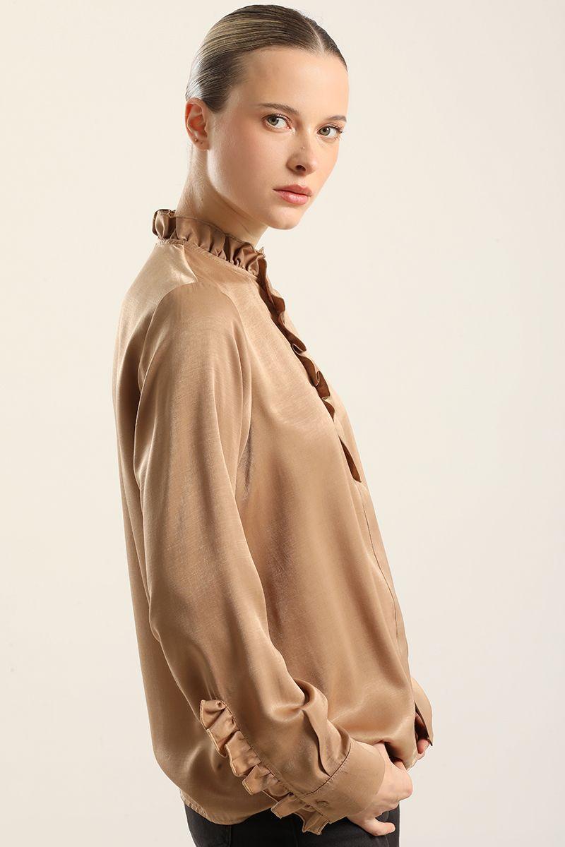 Blusa satinada vuelos, camel Liola-2
