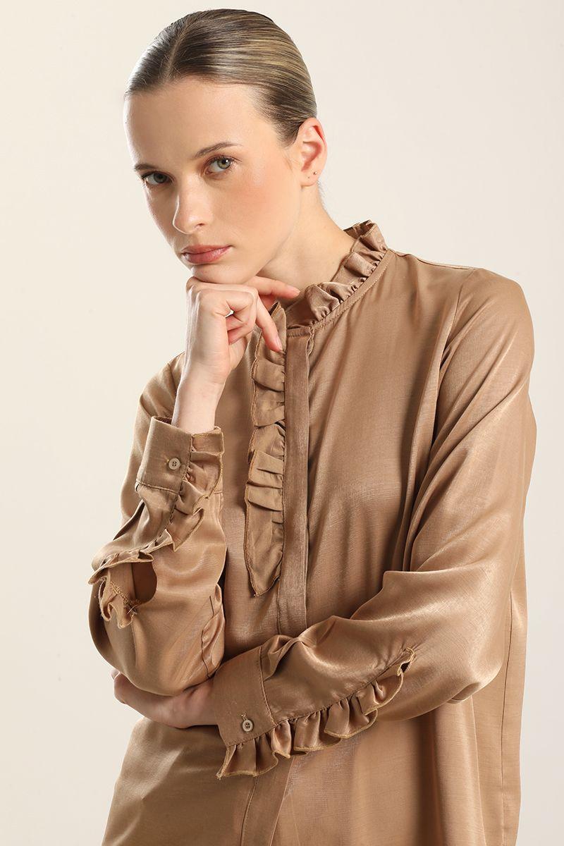 Blusa satinada vuelos, camel Liola-5