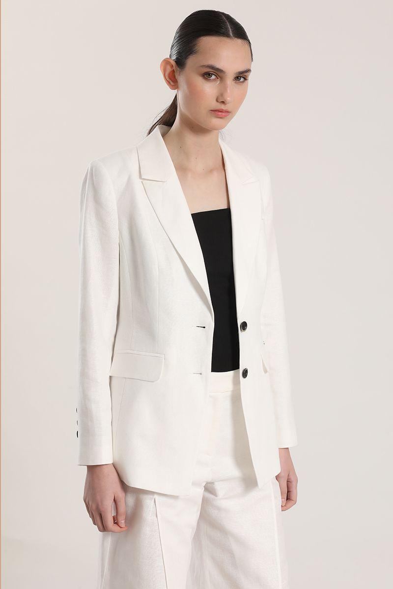 Blazer clásico entallado lino Liola mujer crudo-2