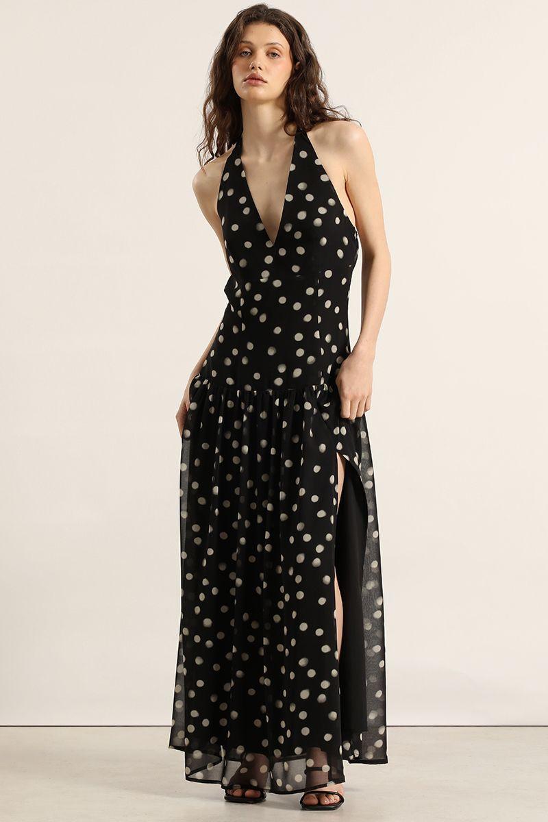 Vestido maxi, lunares, negro Liola-6