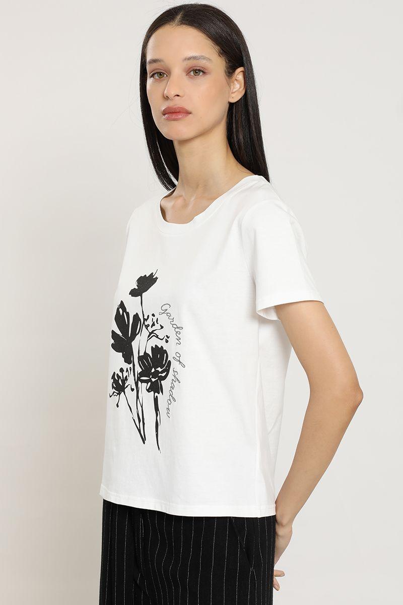 Polera estampado flores, bordado, crudo Liola-1