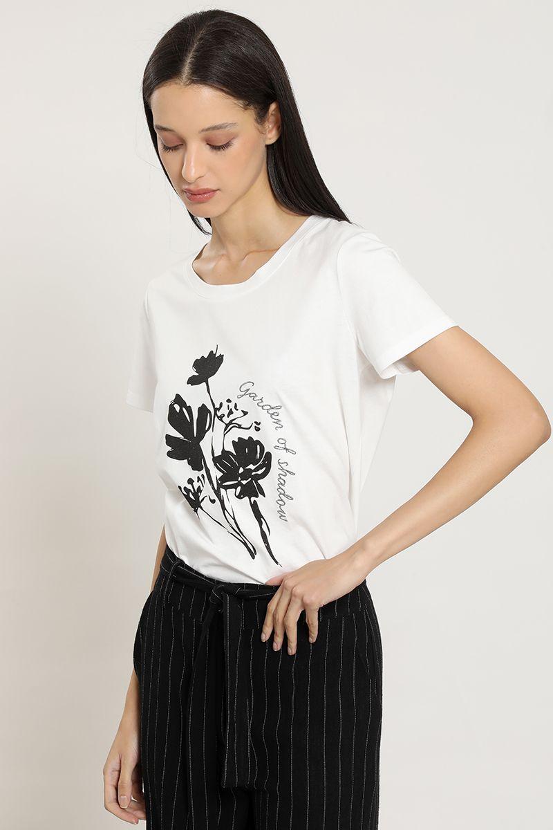 Polera estampado flores, bordado, crudo Liola-2