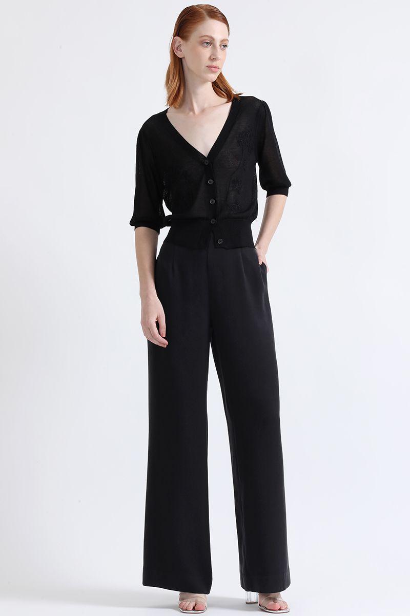 Cardigan Tejido Semitransparente Bordado Flor, Negro Liola-1